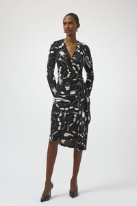 Joseph Ribkoff Faux Wrap Dress in Black Brown Vanilla 254190
