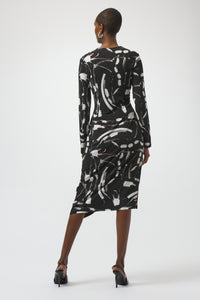 Joseph Ribkoff Faux Wrap Dress in Black Brown Vanilla 254190