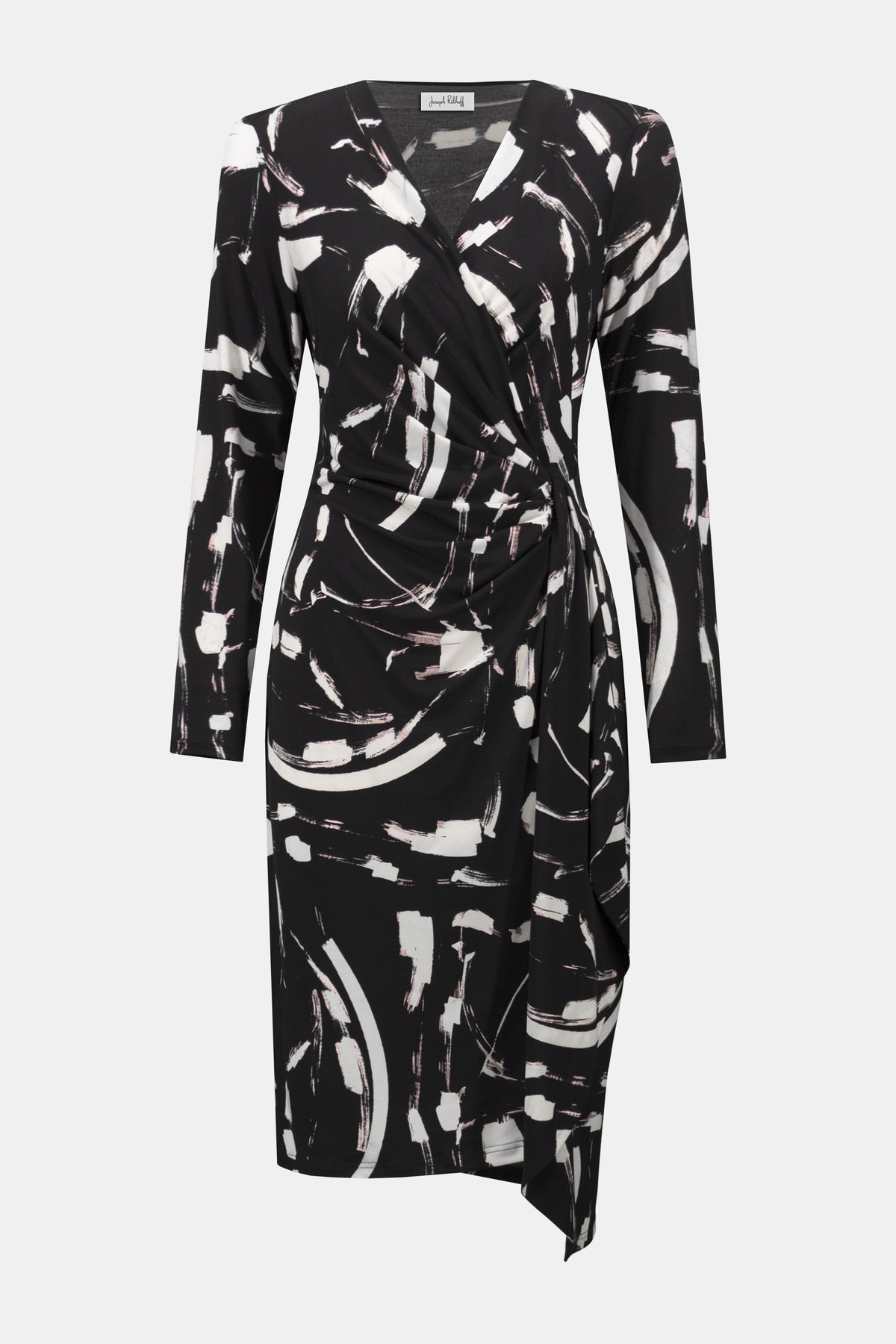 Joseph Ribkoff Faux Wrap Dress in Black Brown Vanilla 254190