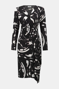 Joseph Ribkoff Faux Wrap Dress in Black Brown Vanilla 254190