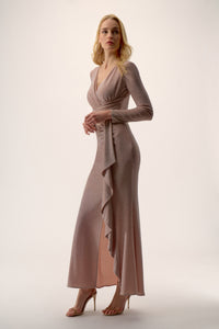 Signature by Joseph Ribkoff Cascade Ruffle Gown in Rose Sparkle 254703