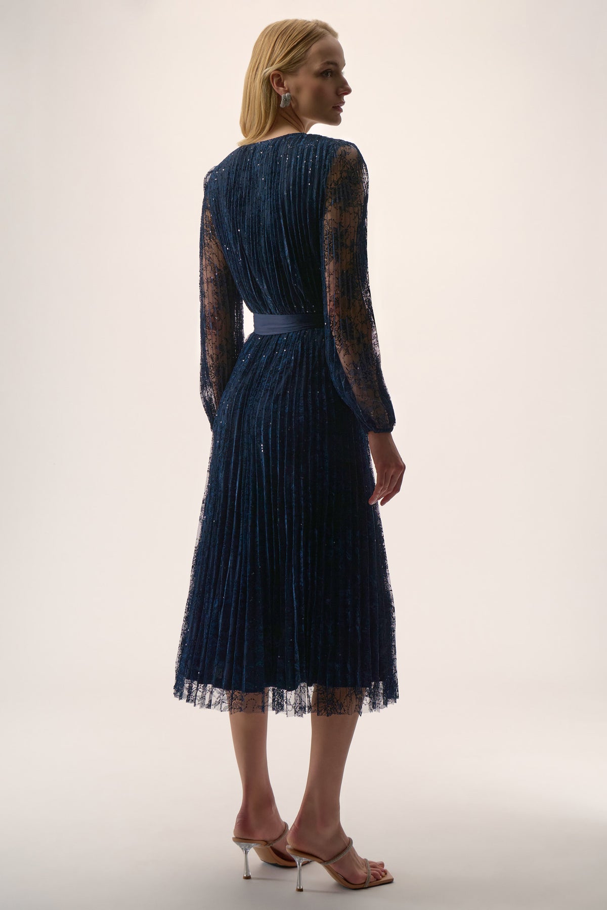 Signature by Joseph Ribkoff Pleated Lace Dress in Midnight 254721