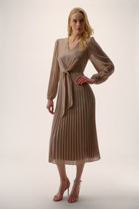 Signature by Joseph Ribkoff Foiled Dress in Silver Taupe 254728