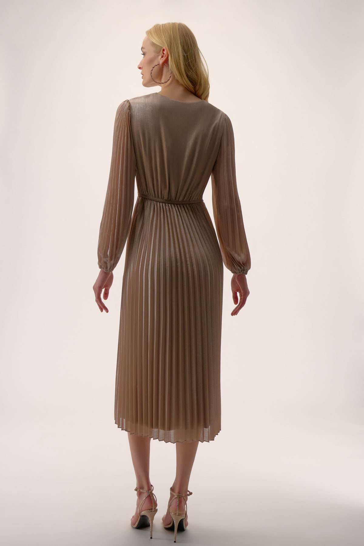 Signature by Joseph Ribkoff Foiled Dress in Silver Taupe 254728