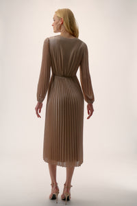 Signature by Joseph Ribkoff Foiled Dress in Silver Taupe 254728