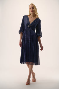 Signature by Joseph Ribkoff Plisse' Dress in Navy Sparkle 254735