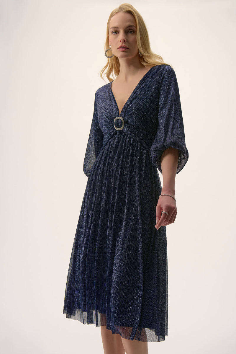 Signature by Joseph Ribkoff Plisse' Dress in Navy Sparkle 254735
