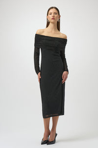 Joseph Ribkoff Rhinestone Mesh Dress in Black 254913