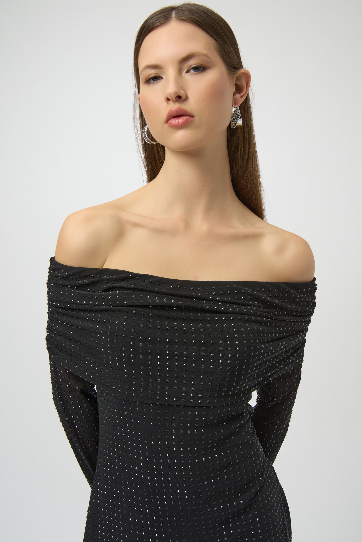 Joseph Ribkoff Rhinestone Mesh Dress in Black 254913