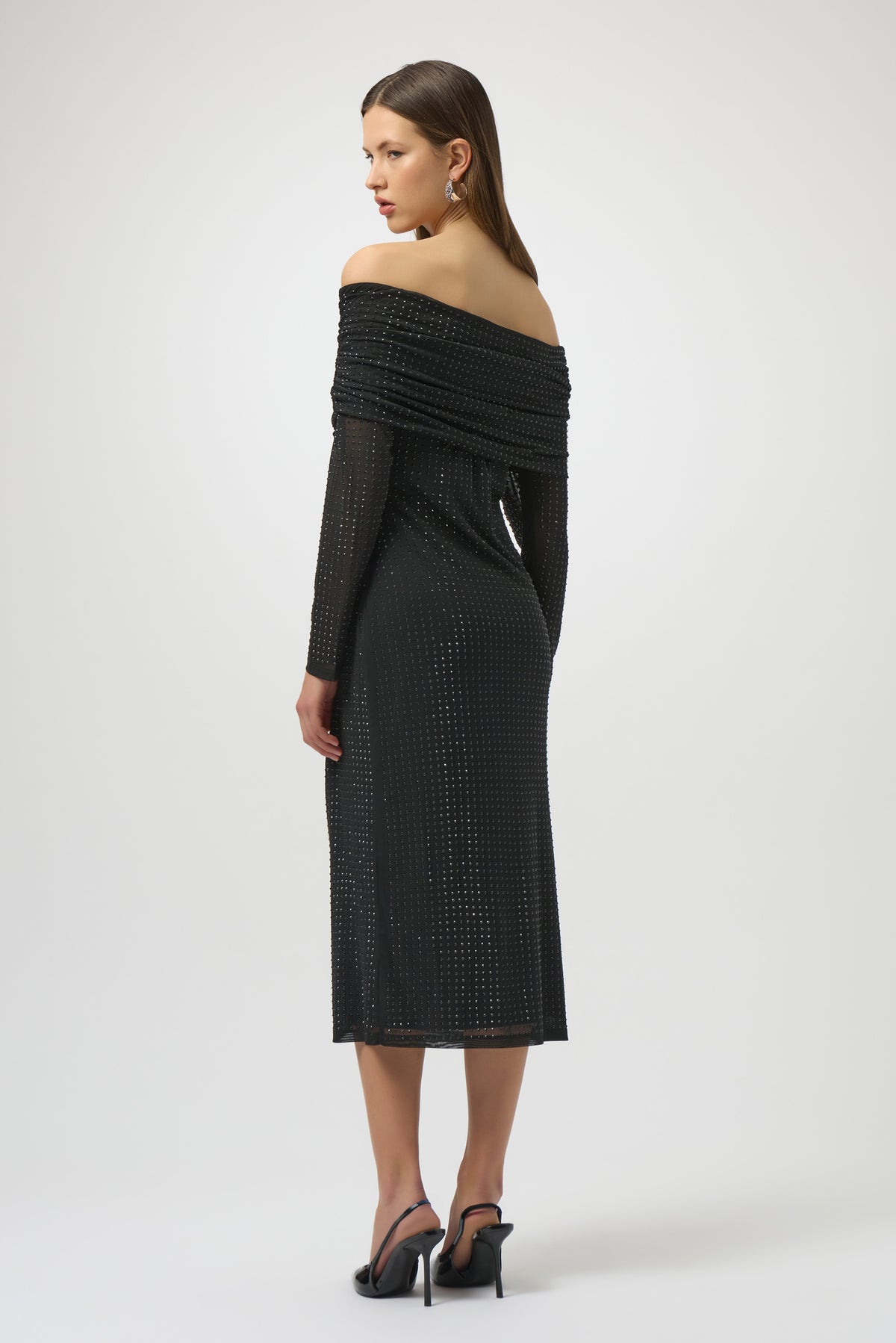 Joseph Ribkoff Rhinestone Mesh Dress in Black 254913
