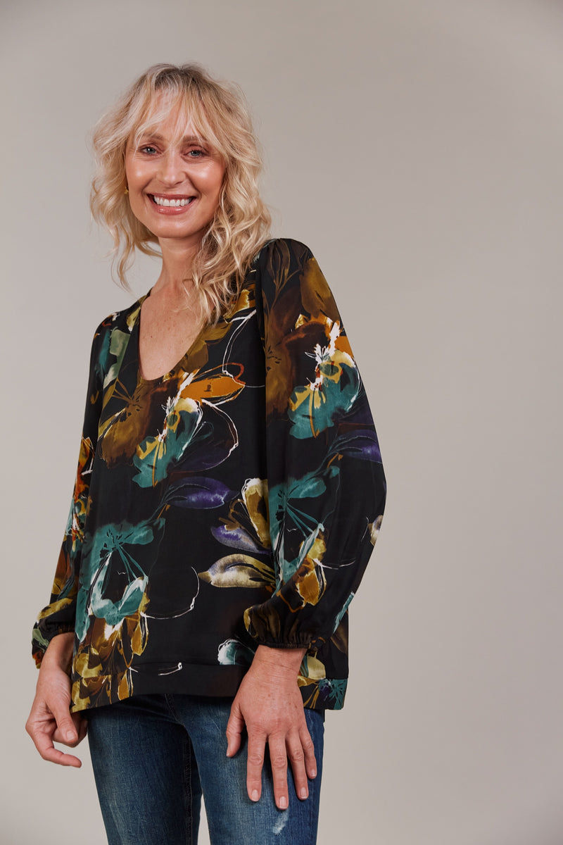 Eb & Ive Elsie Top in Botanical Black