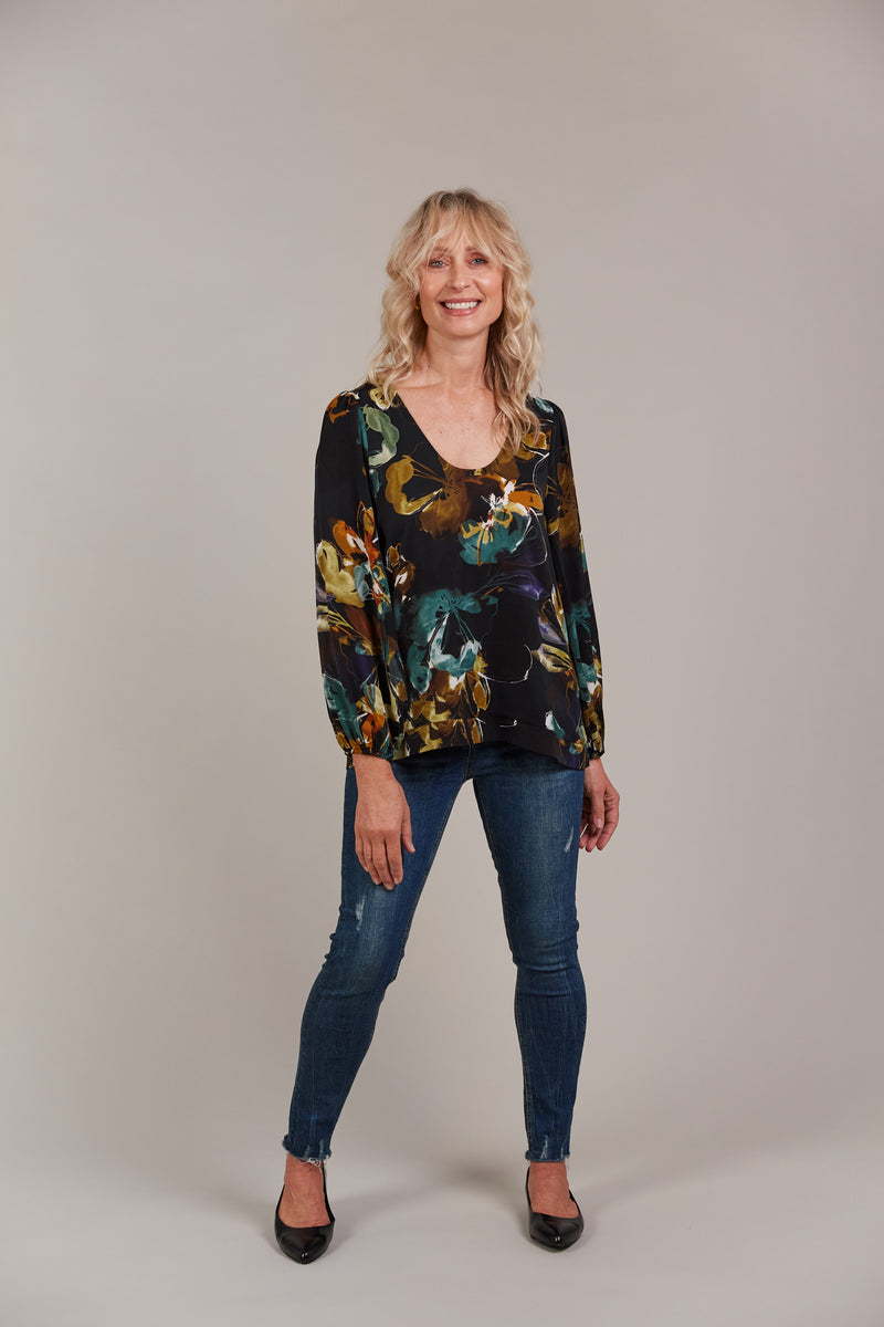 Eb & Ive Elsie Top in Botanical Black