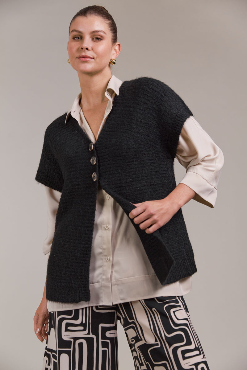 Eb & Ive Folie Button Vest in Black