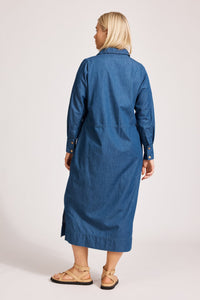Eb & Ive Melenia Denim Collared Dress in Indigo