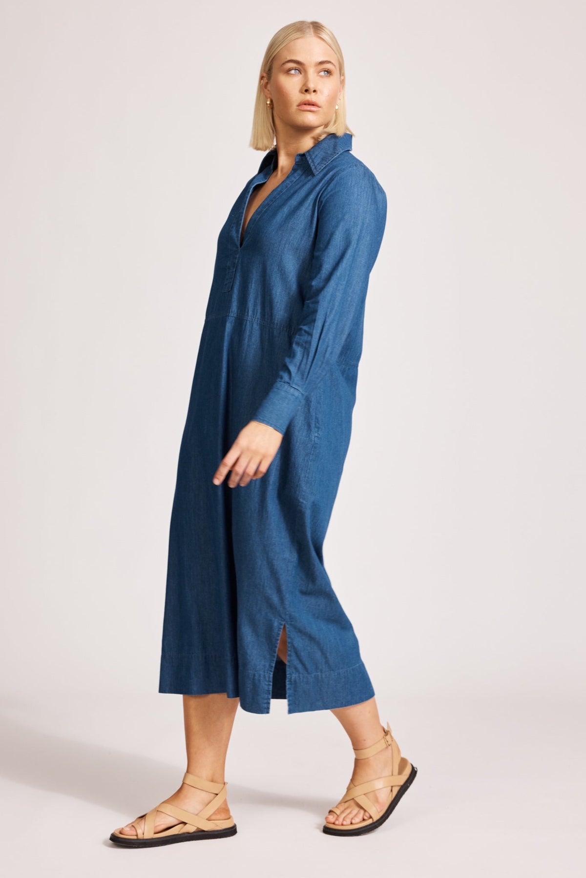 Eb & Ive Melenia Denim Collared Dress in Indigo