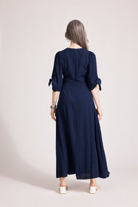 Eb & Ive Parisio Tie Maxi Dress in Indigo