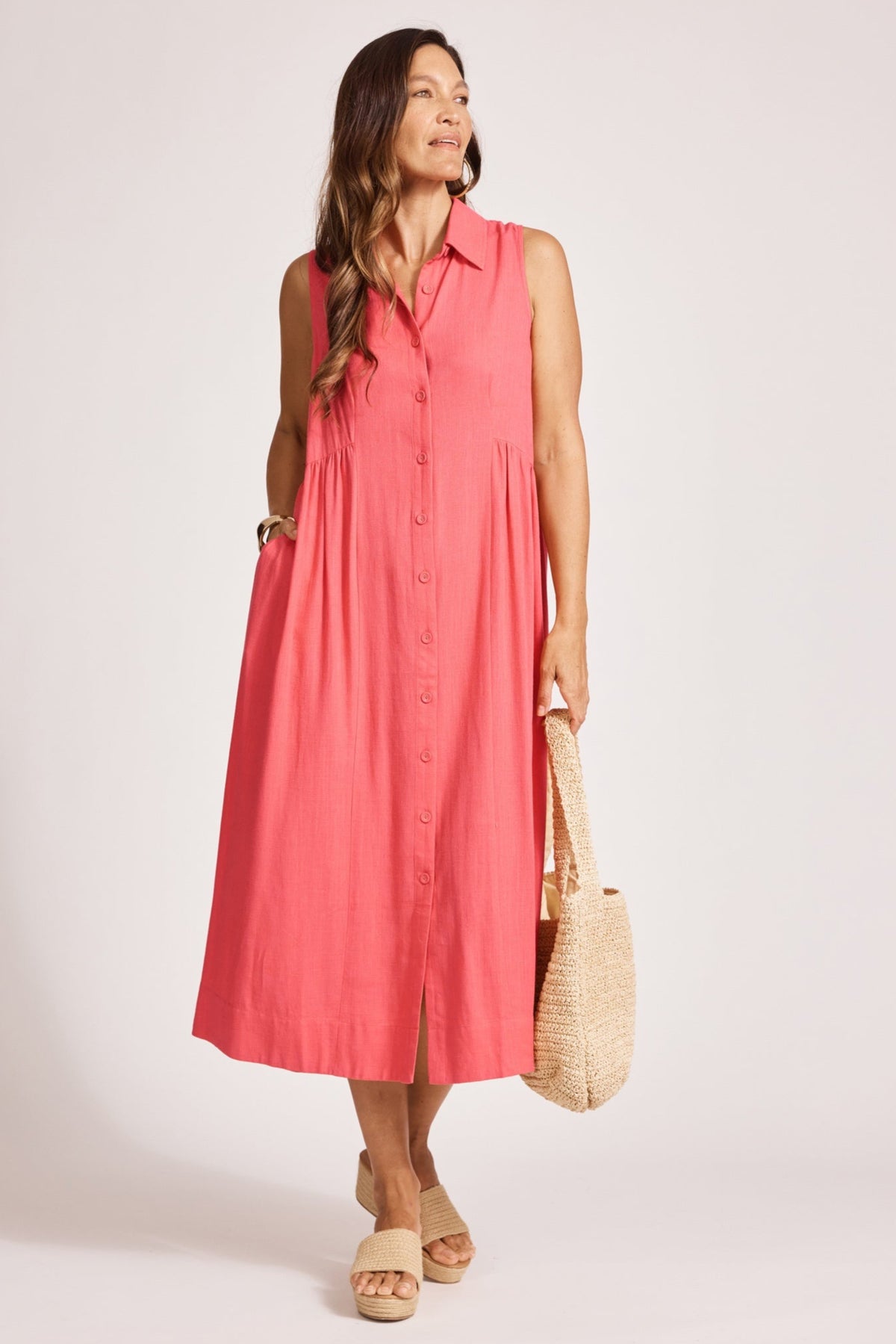 Eb & Ive Alesia Sleeveless Shirt Dress in Melon