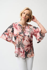 Joseph Ribkoff Satin Floral Top in Blush 261068