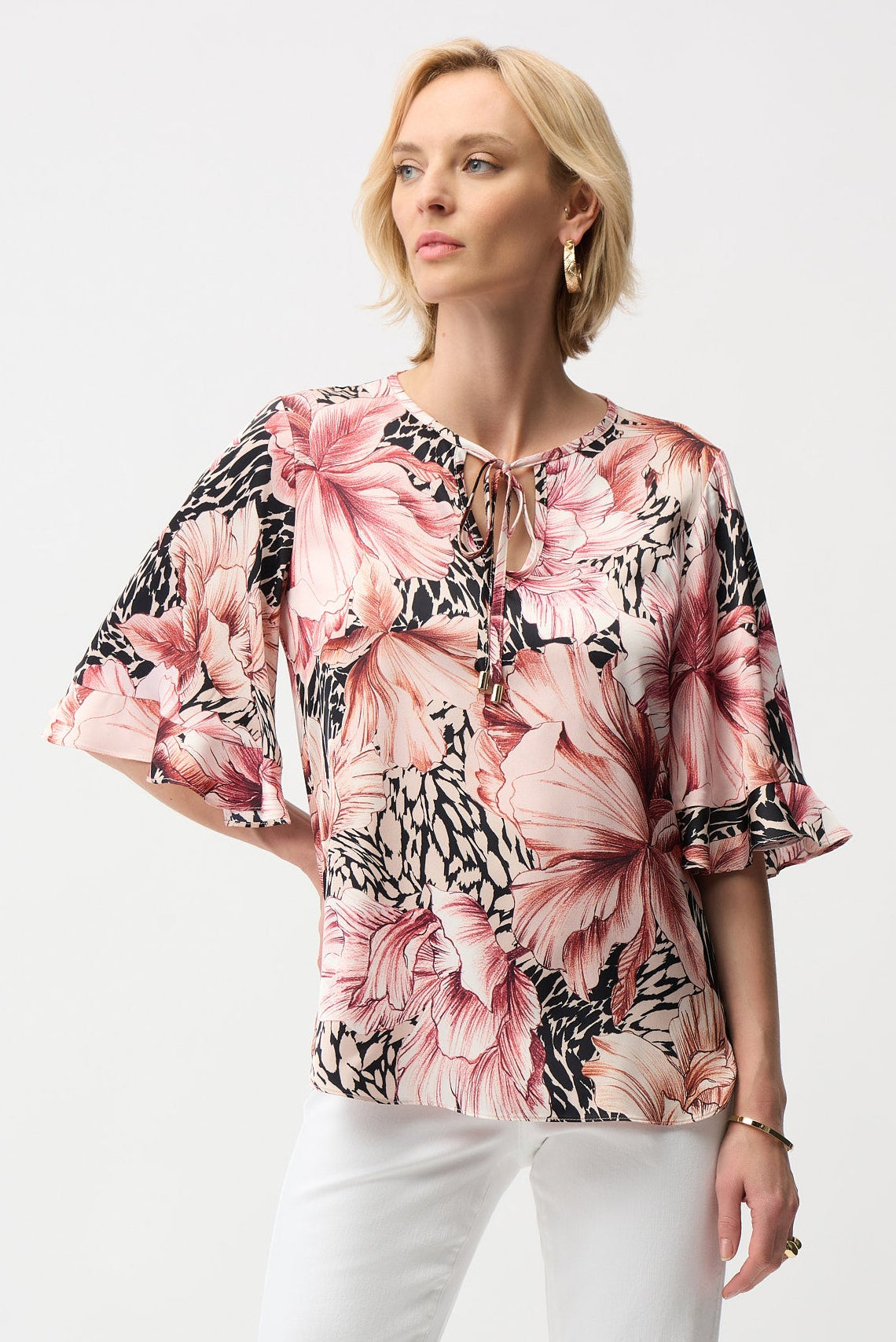 Joseph Ribkoff Satin Floral Top in Blush 261068
