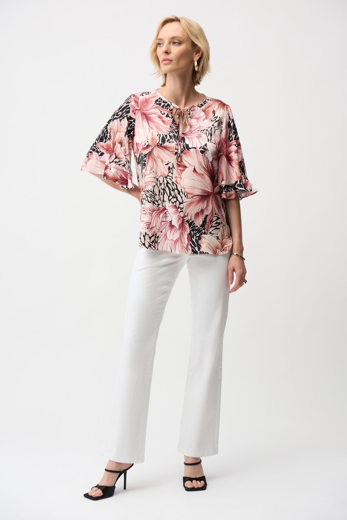 Joseph Ribkoff Satin Floral Top in Blush 261068