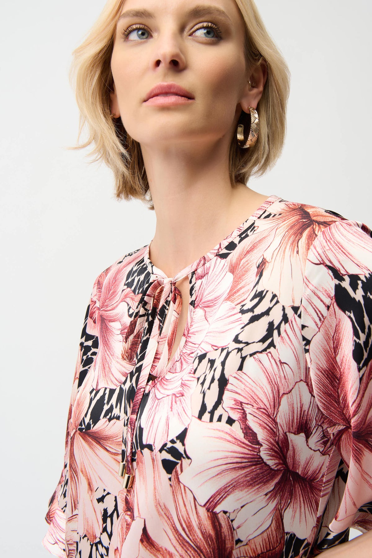 Joseph Ribkoff Satin Floral Top in Blush 261068