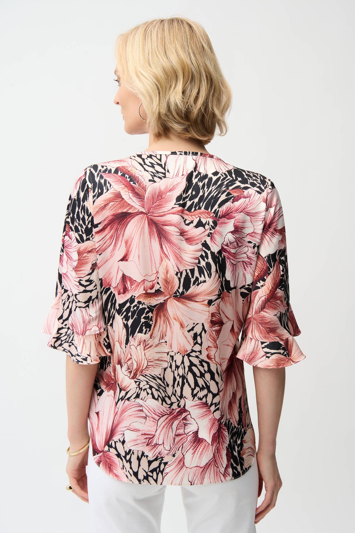 Joseph Ribkoff Satin Floral Top in Blush 261068