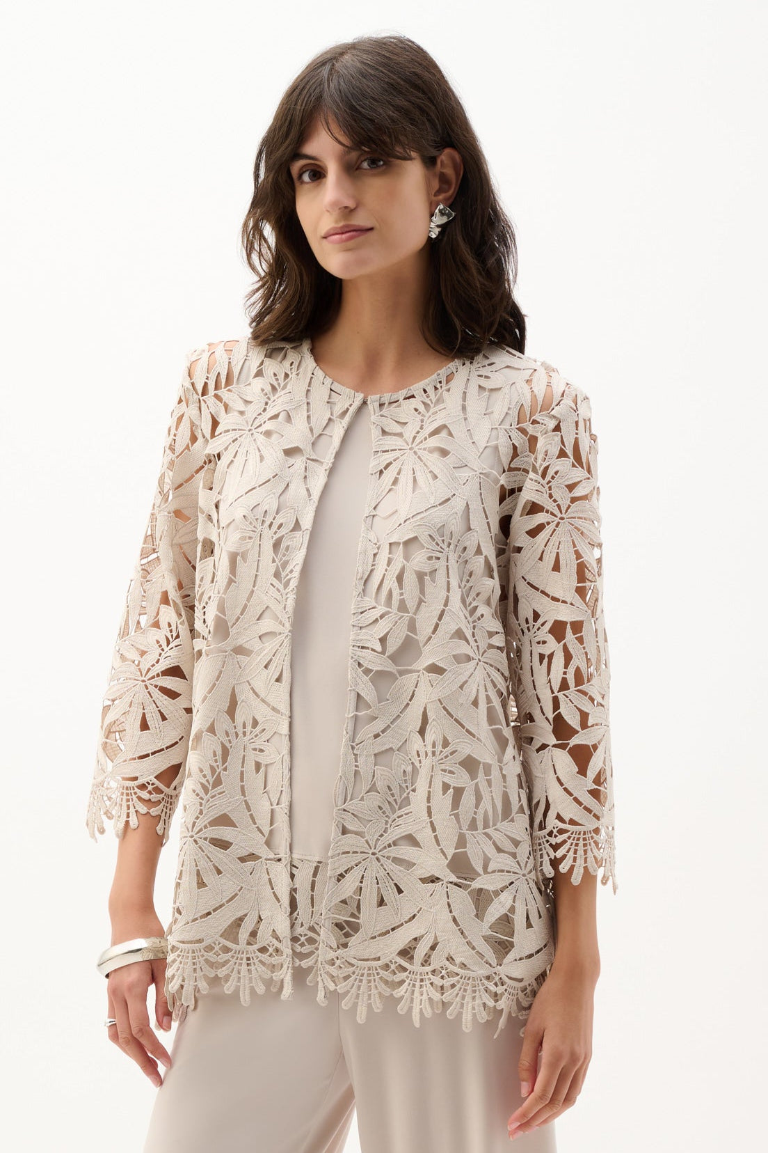 Joseph Ribkoff Guipure Lace Twinset in Moonstone 262096-262094