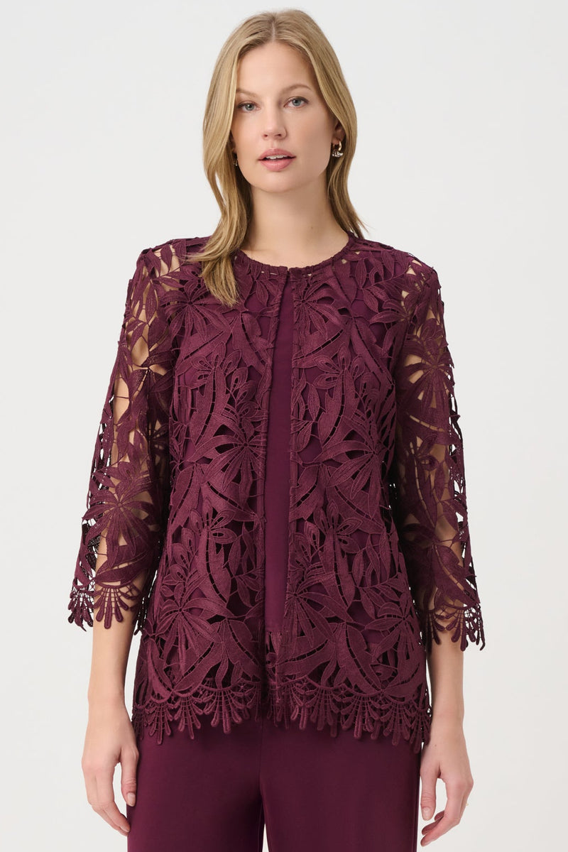 Joseph Ribkoff Guipure Lace Twinset in Elderberry 262096-262094