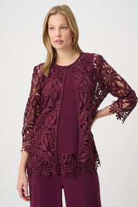 Joseph Ribkoff Guipure Lace Twinset in Elderberry 262096-262094