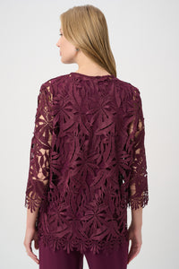 Joseph Ribkoff Guipure Lace Twinset in Elderberry 262096-262094