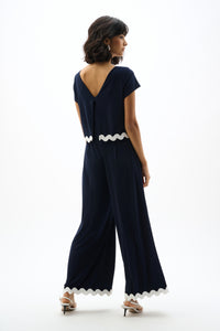 Joseph Ribkoff Rik Rak Trim Jumpsuit in Midnight White 262144