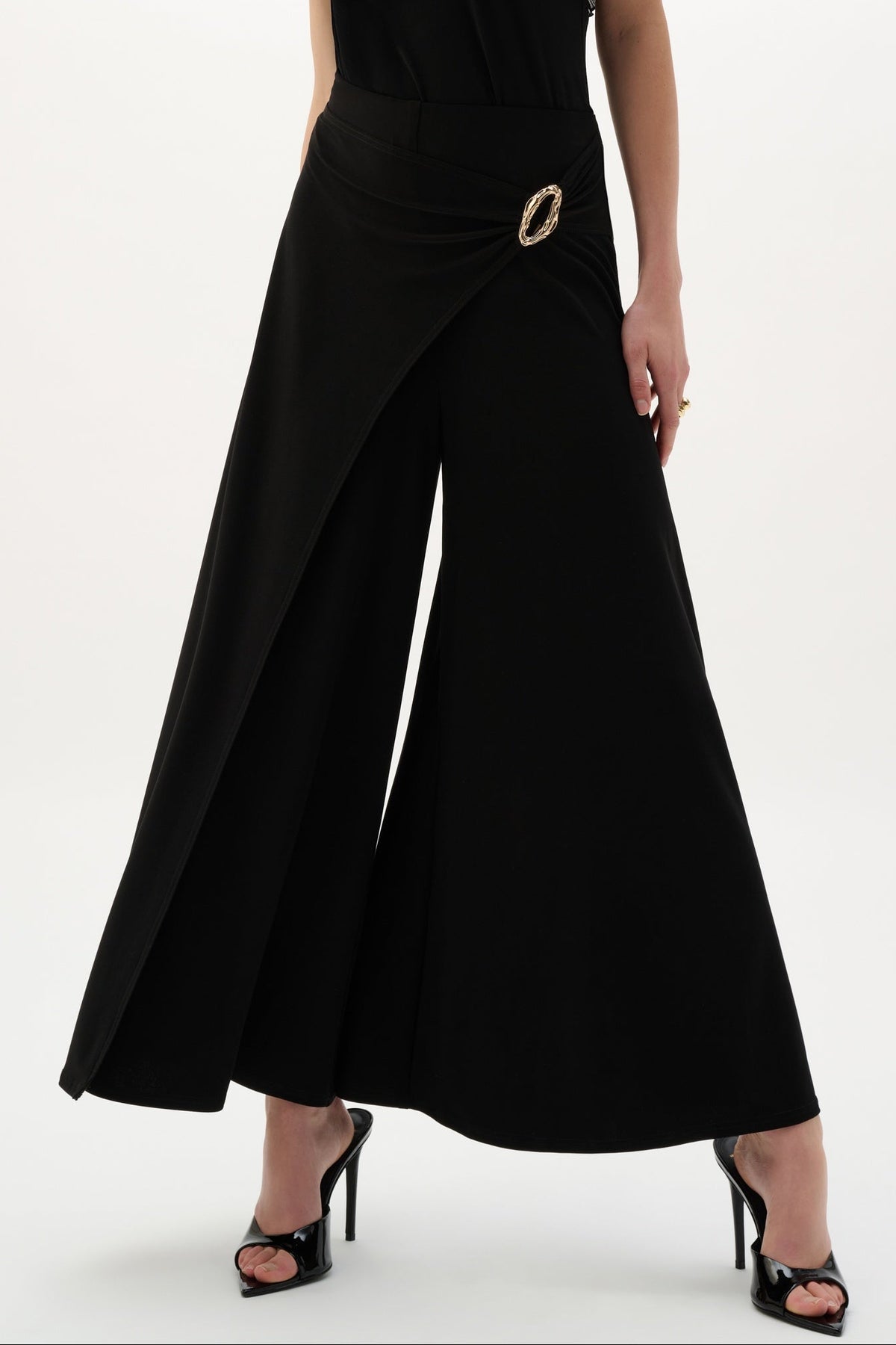 Joseph Ribkoff Buckle Wrap Culottes in Black 262150