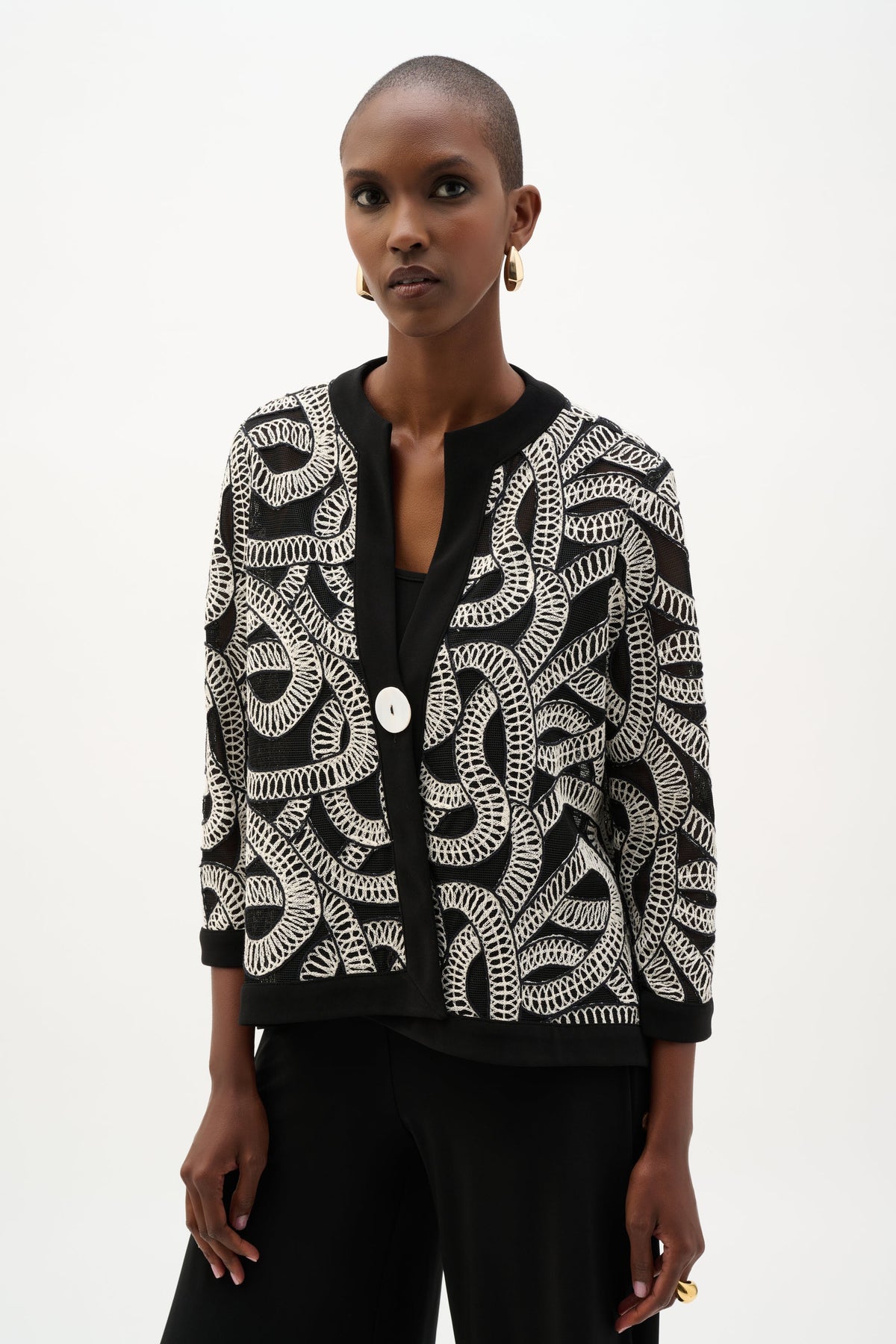 Joseph Ribkoff Mesh Abstract Swing Jacket in Black 262207