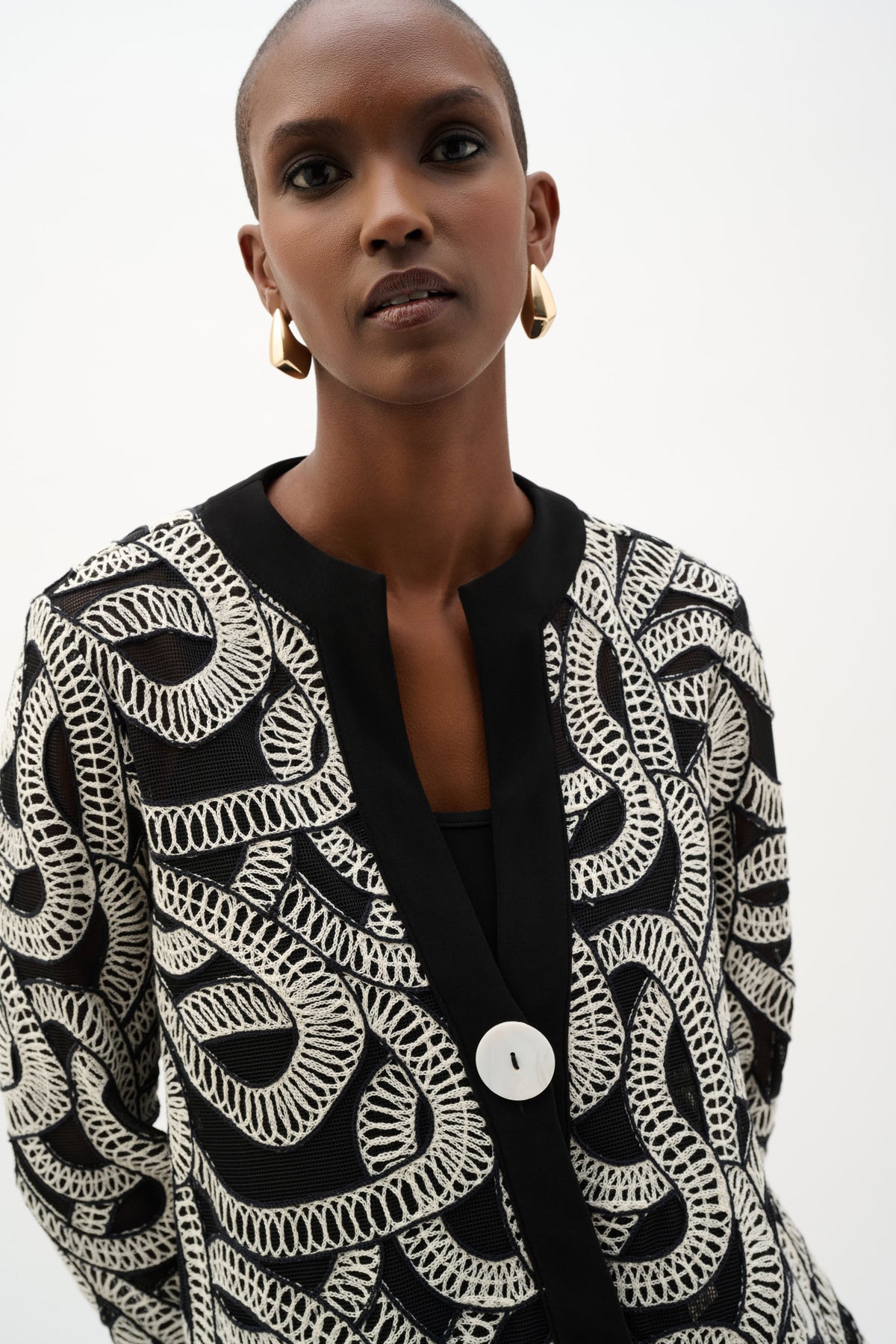 Joseph Ribkoff Mesh Abstract Swing Jacket in Black 262207