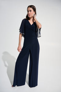 Signature by Joseph Ribkoff Rhinestone Trim Jumpsuit in Midnight 262716