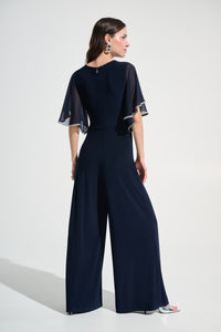 Signature by Joseph Ribkoff Rhinestone Trim Jumpsuit in Midnight 262716