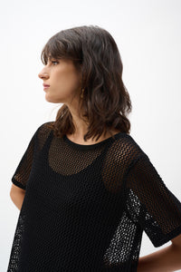 Joseph Ribkoff Fringe Trim Knit Top in Black 262928