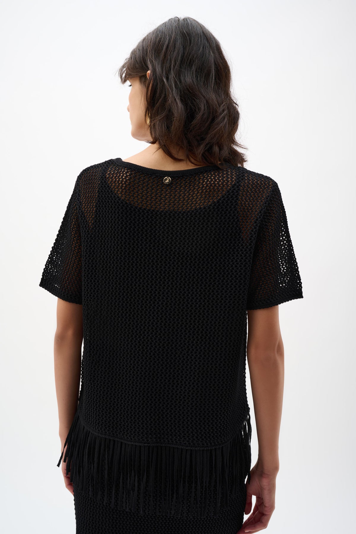 Joseph Ribkoff Fringe Trim Knit Top in Black 262928