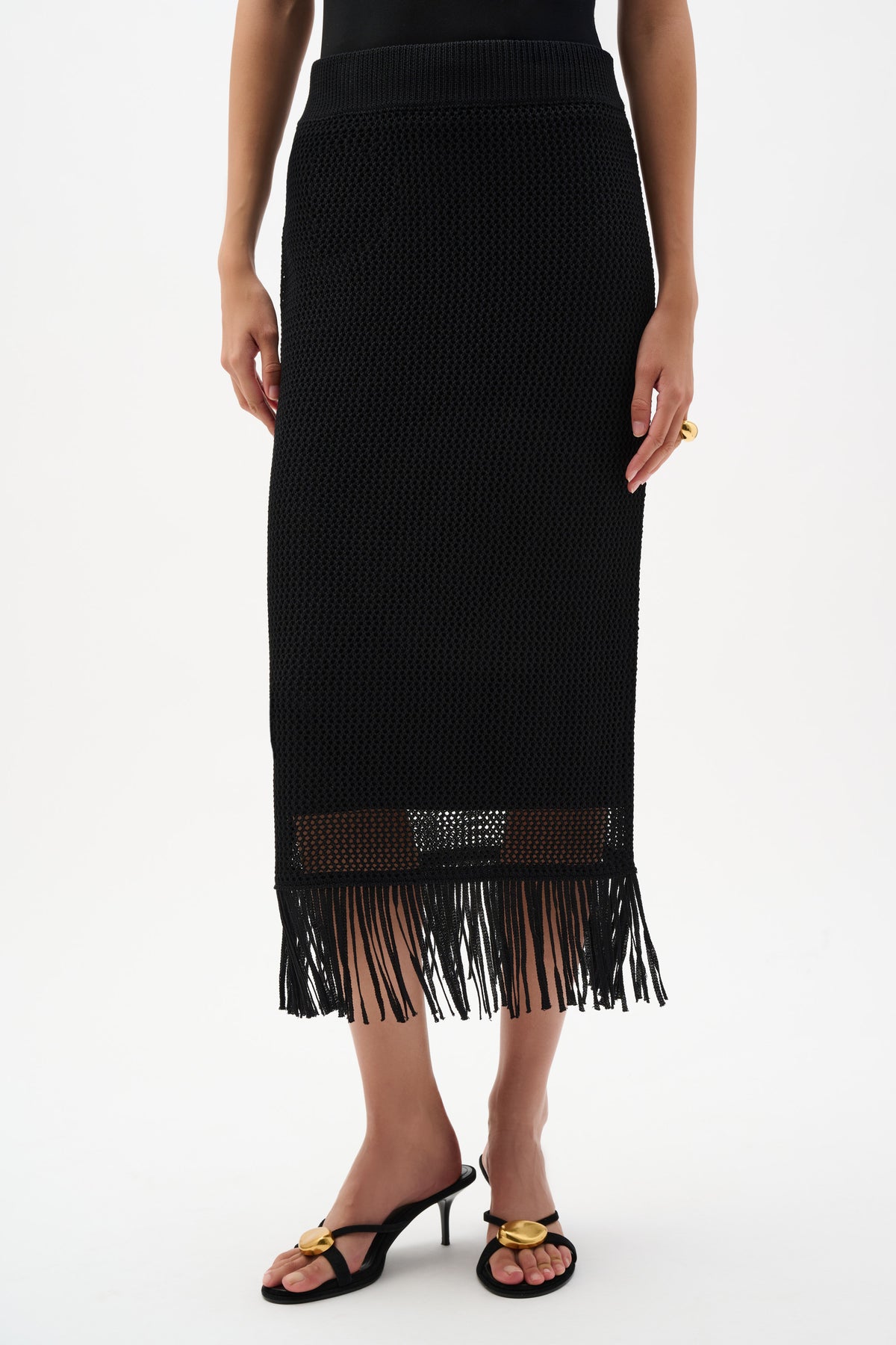 Joseph Ribkoff Fringe Trim Knit Skirt in Black 262929