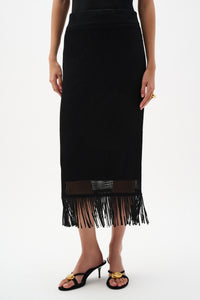 Joseph Ribkoff Fringe Trim Knit Skirt in Black 262929