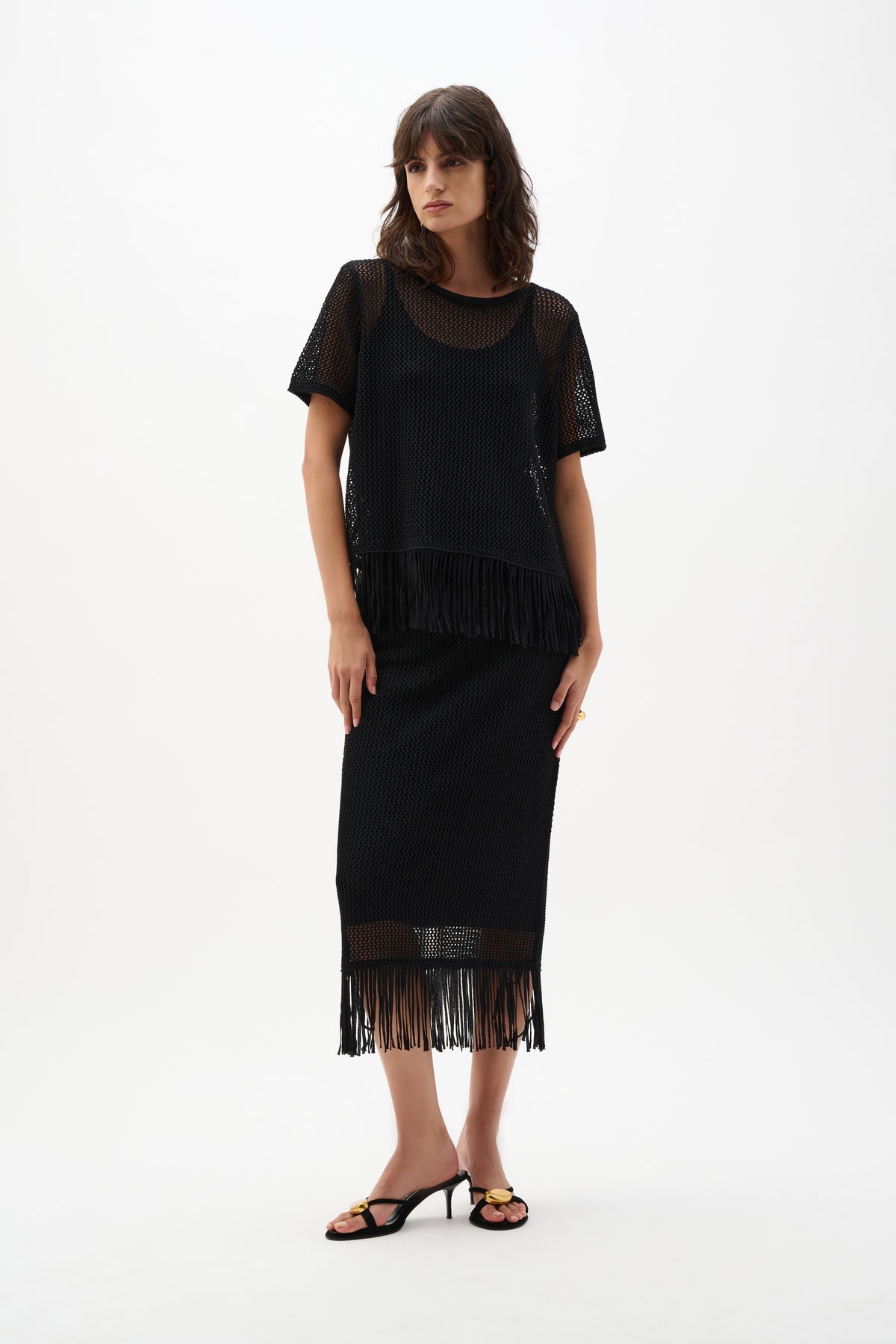 Joseph Ribkoff Fringe Trim Knit Skirt in Black 262929