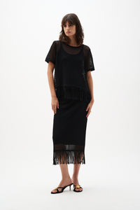 Joseph Ribkoff Fringe Trim Knit Skirt in Black 262929