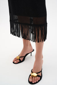 Joseph Ribkoff Fringe Trim Knit Skirt in Black 262929