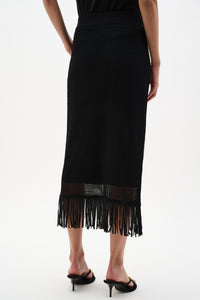 Joseph Ribkoff Fringe Trim Knit Skirt in Black 262929