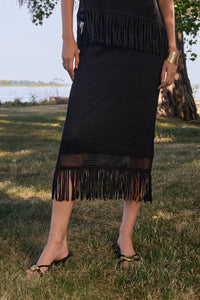 Joseph Ribkoff Fringe Trim Knit Top in Black 262928