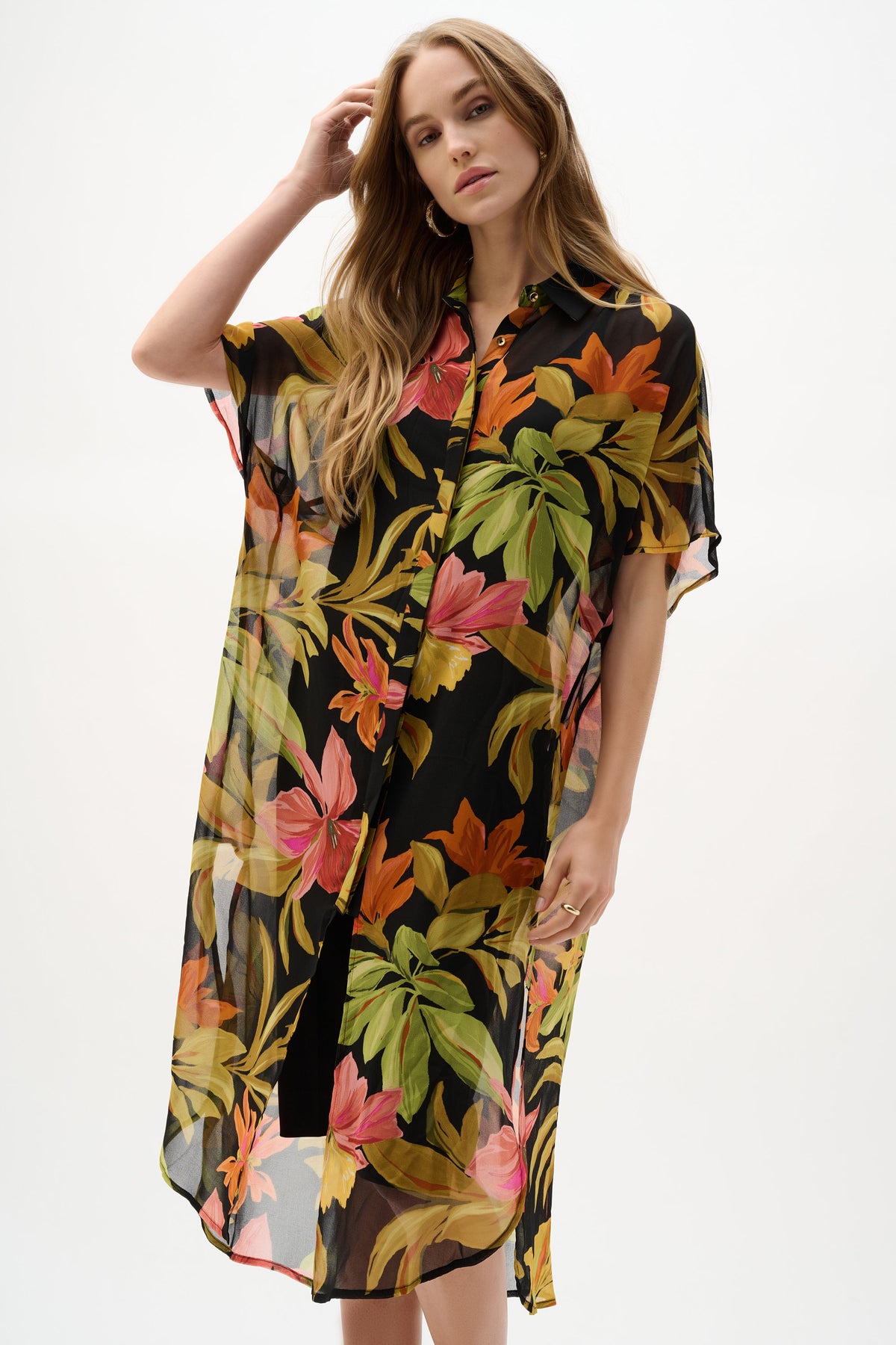 Joseph Ribkoff Chiffon Overshirt in Black Jungle 262949