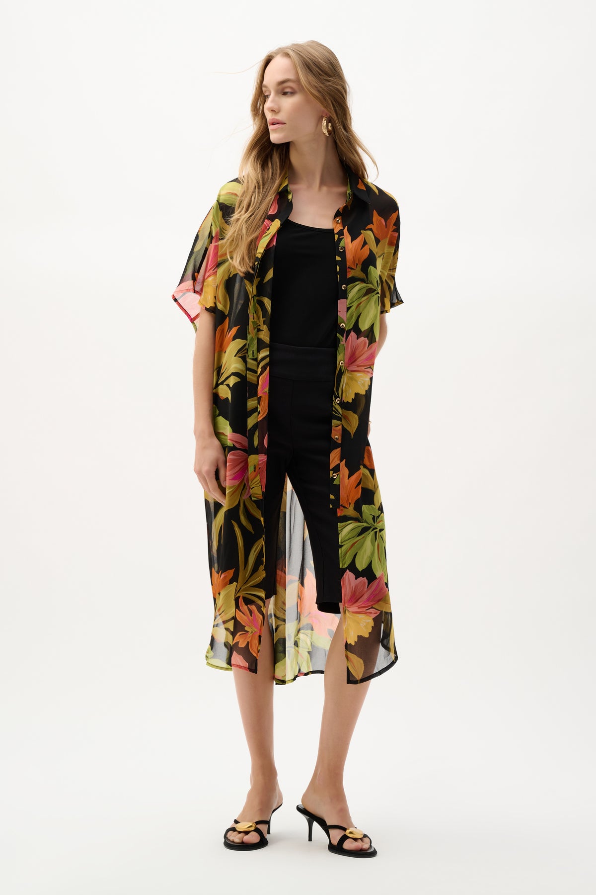 Joseph Ribkoff Chiffon Overshirt in Black Jungle 262949