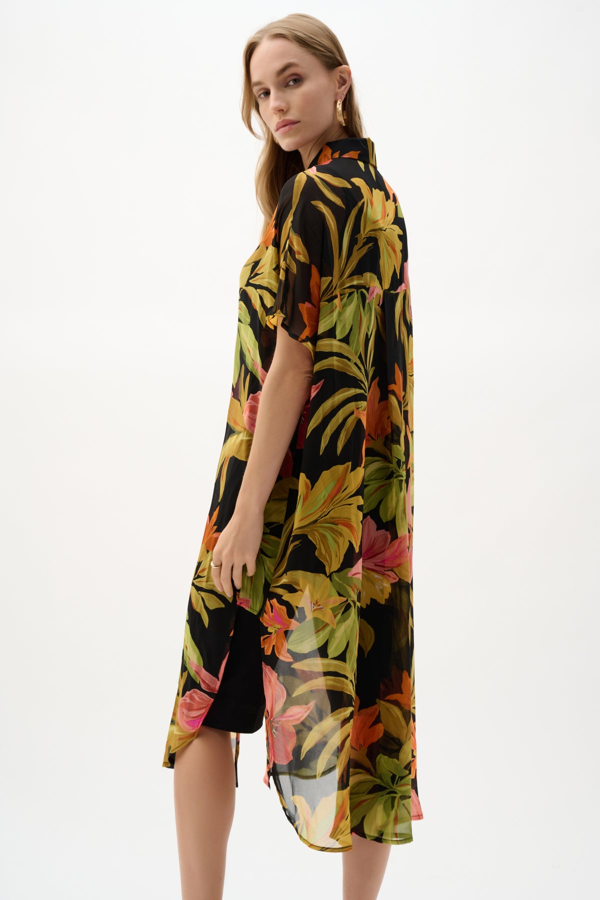 Joseph Ribkoff Chiffon Overshirt in Black Jungle 262949