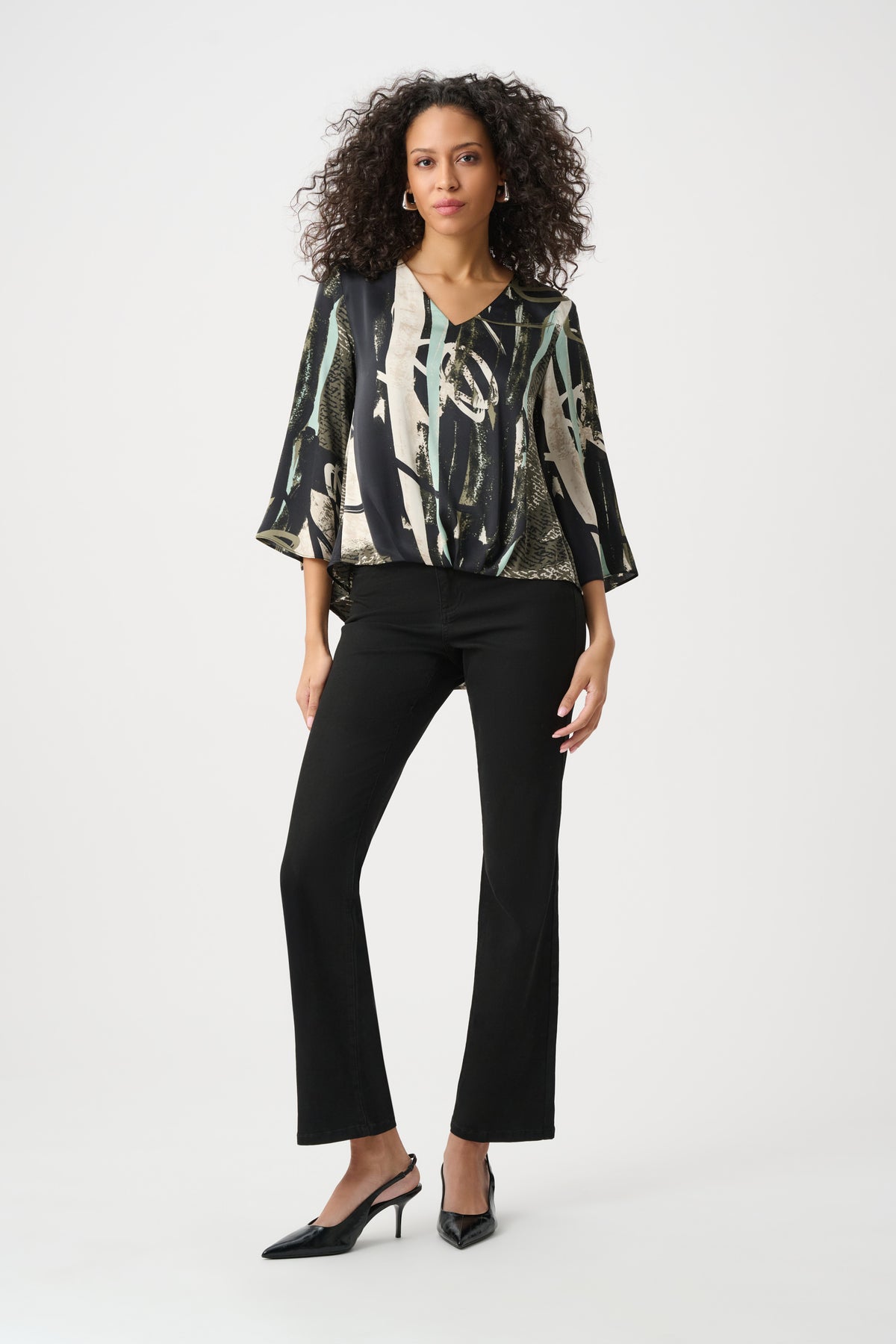 Joseph Ribkoff Satin Top in Black Mint Moonstone 263024