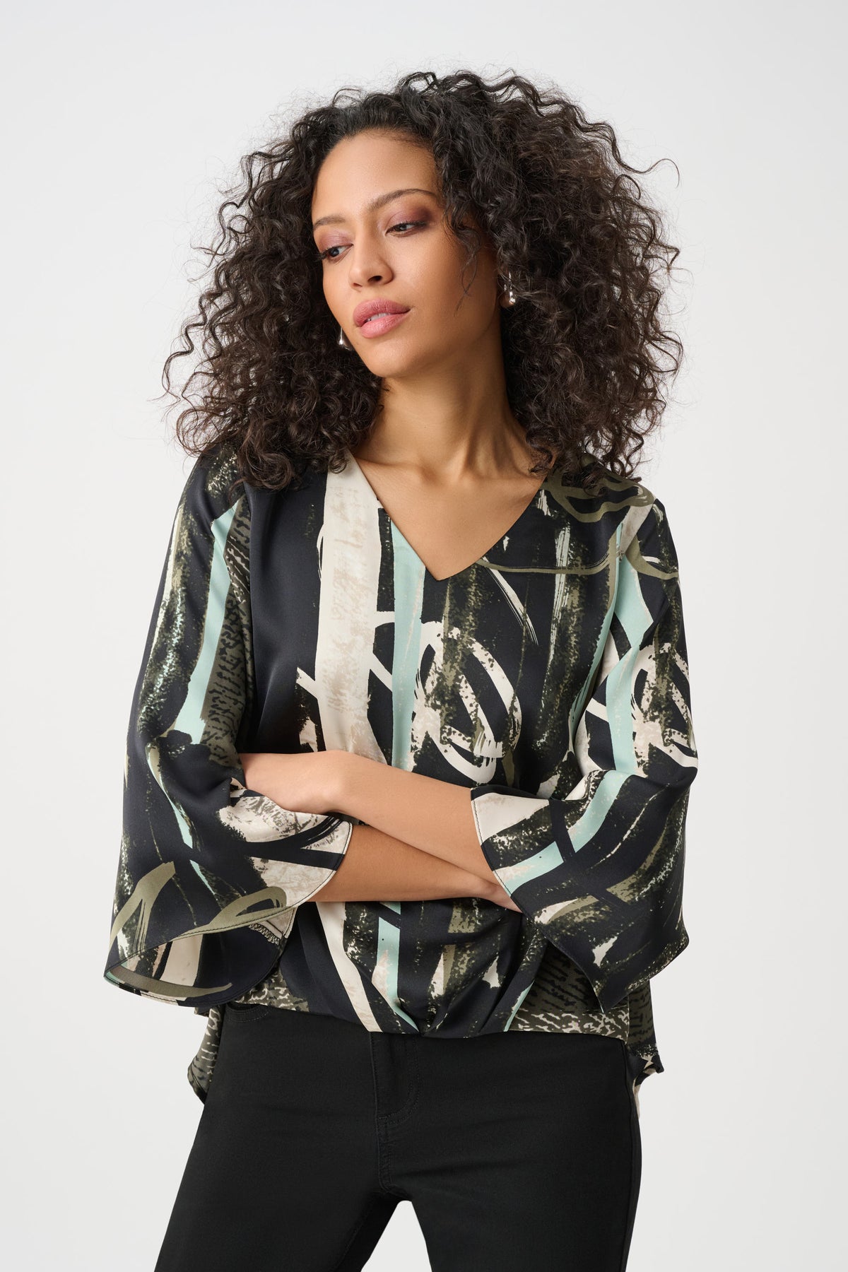 Joseph Ribkoff Satin Top in Black Mint Moonstone 263024